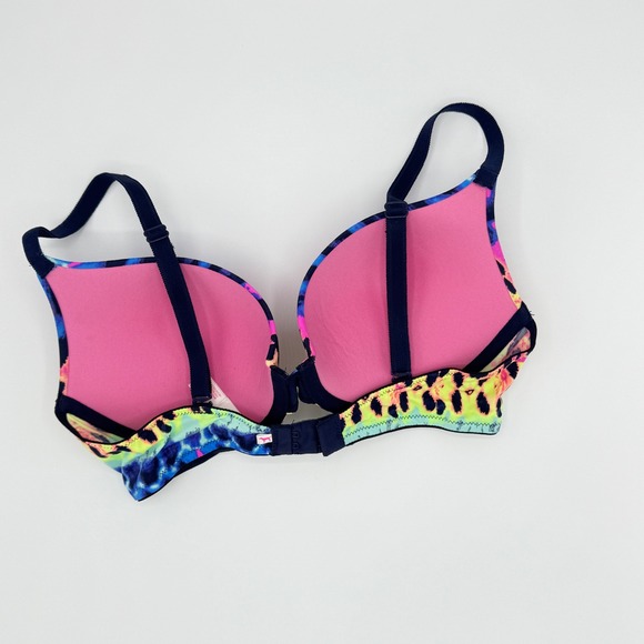 PINK Victoria's Secret Wear Everywhere Push Up Bra Rainbow Leopard Print 34C - Picture 2 of 5